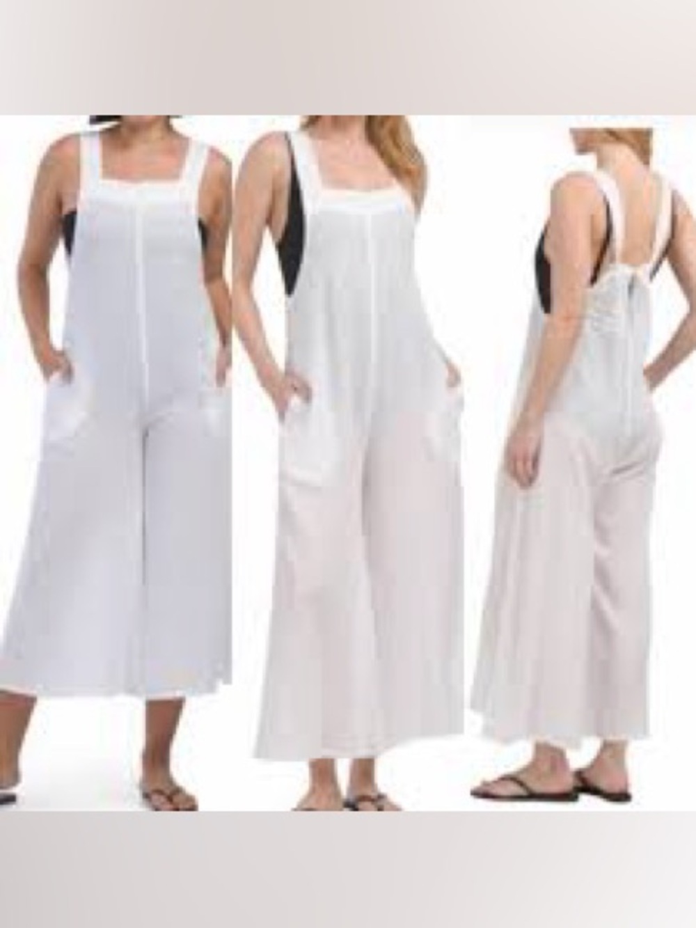haute hippie style linen blend strappy wide leg jumpsuit Overalls Size XL White - Picture 7 of 13